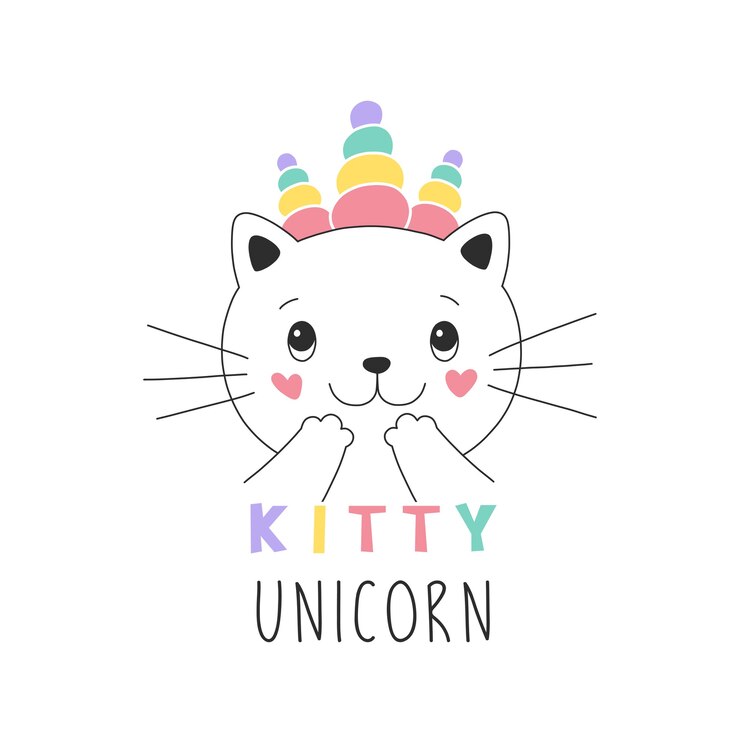 Vector ilustración de niña dulce gatito unicornio