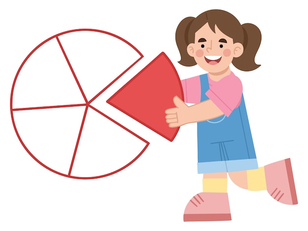 Ilustración de una niña estudiando fracciones matemáticas