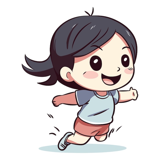 Vector ilustración de una niña linda corriendo en una postura apresurada