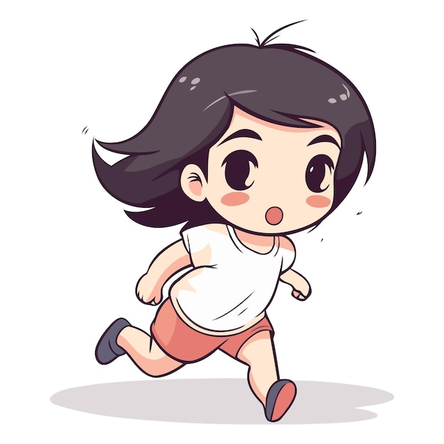 Vector ilustración de una niña linda corriendo en una postura apresurada