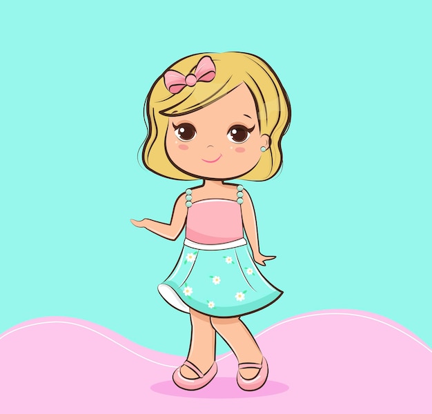 Vector ilustración de niña linda de dibujos animados vector premium