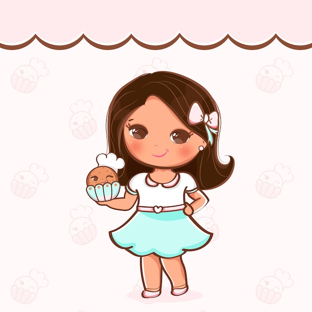 Vector ilustración de niña linda de dibujos animados vector premium