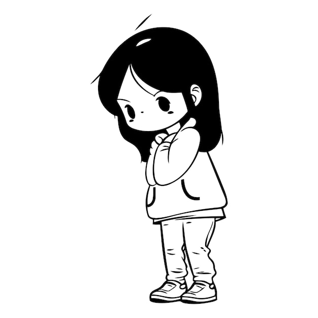 Ilustración de una niña linda con una expresión triste vector