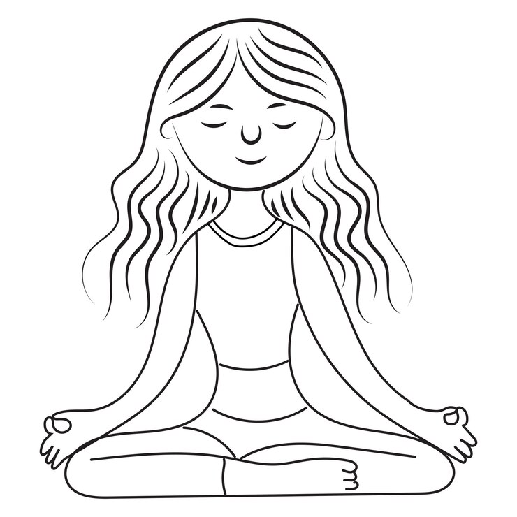 Ilustración de una niña en posición de yoga