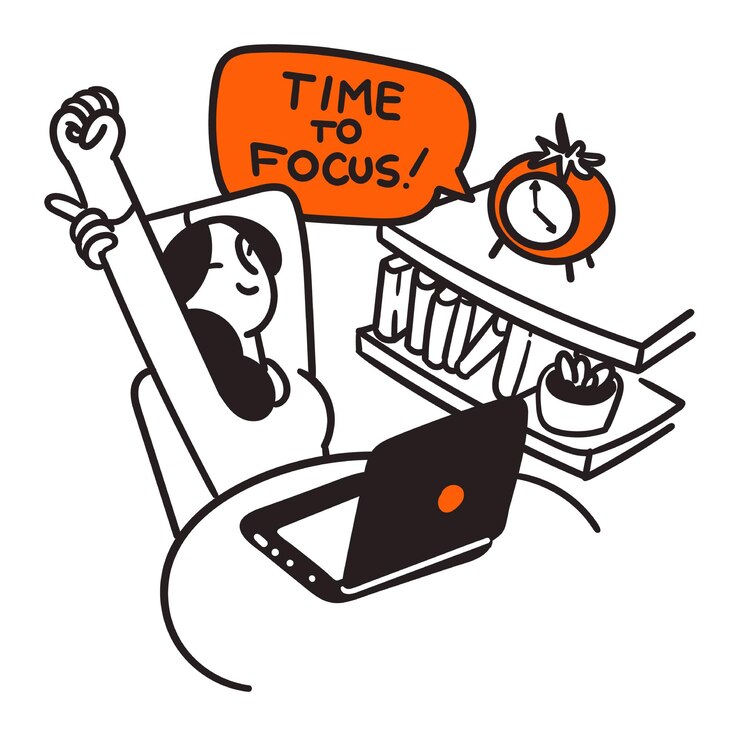 Vector ilustración de una niña sentada frente a una computadora estirándose y relajándose