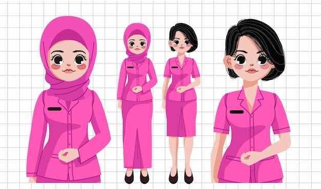 Ilustración de las niñas con el uniforme