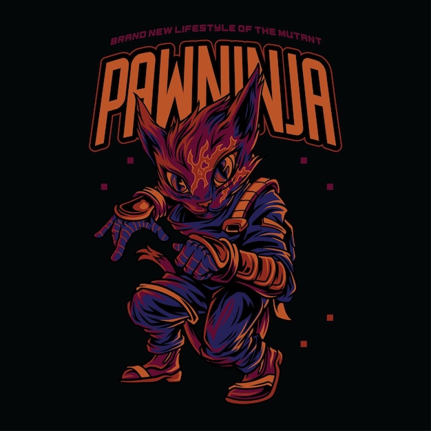 Ilustración de Ninja Cat con estilo de cartel