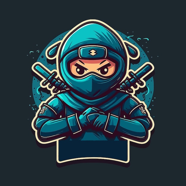 Ilustración de ninja con dos espadas, diseño de mascota de esports, plantilla de logotipo de juego