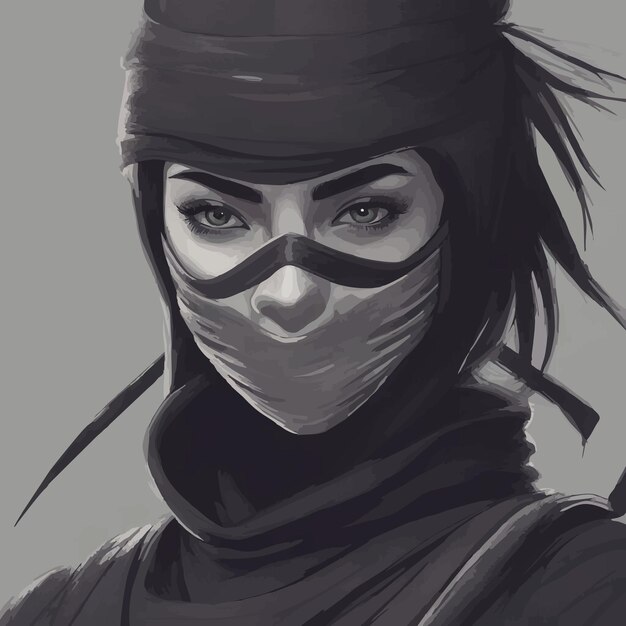 Ilustración de ninja femenina con fondo oscuro