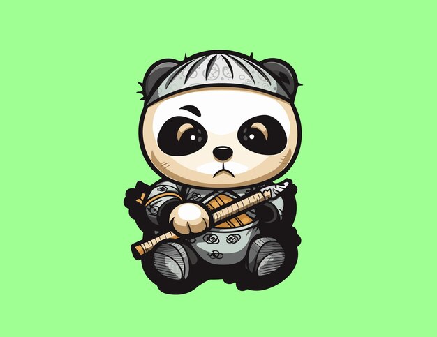 Ilustración de un ninja panda con un arma