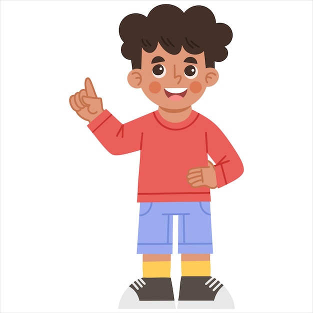 Ilustración de un niño alegre señalando