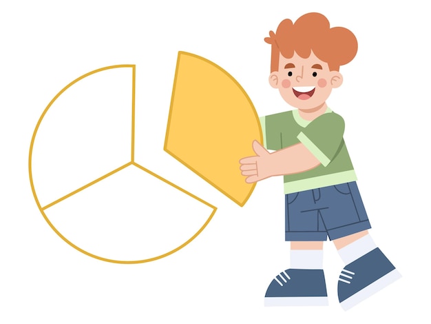 Ilustración de un niño aprendiendo fracciones matemáticas