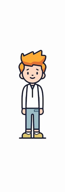 Ilustración de un niño con una camisa blanca y pantalones azules.