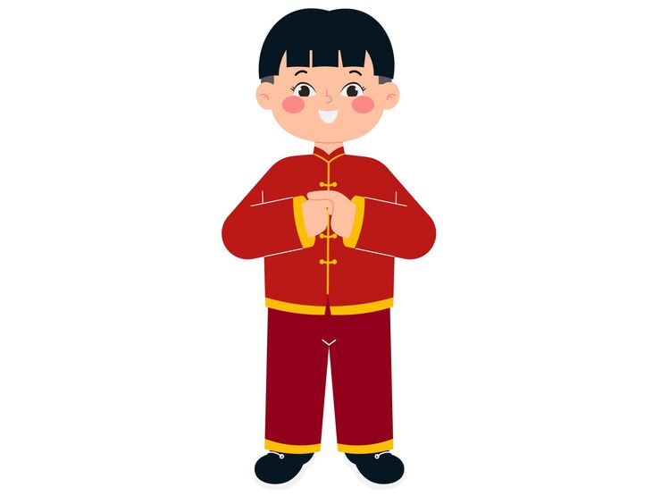 Vector ilustración de un niño chino feliz