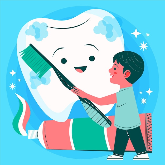 Vector ilustración de niño cuidando su higiene dental