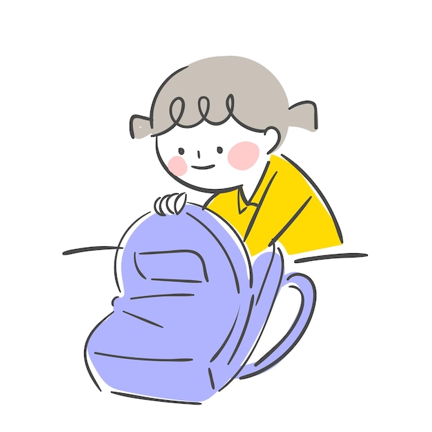 Ilustración de un niño empacando una bolsa