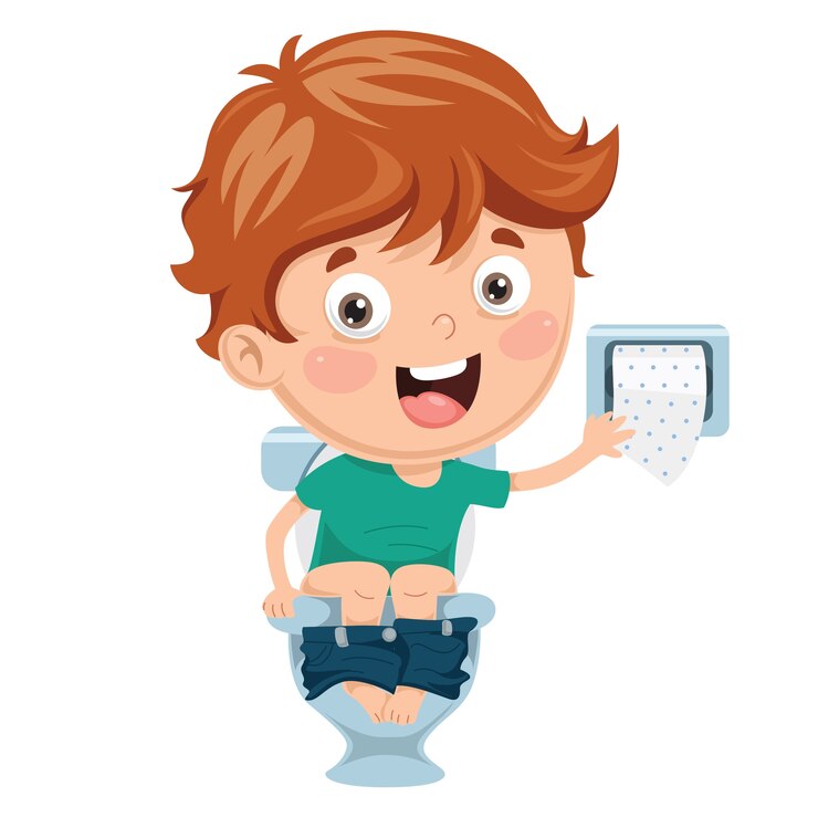 Vector ilustración del niño en el inodoro