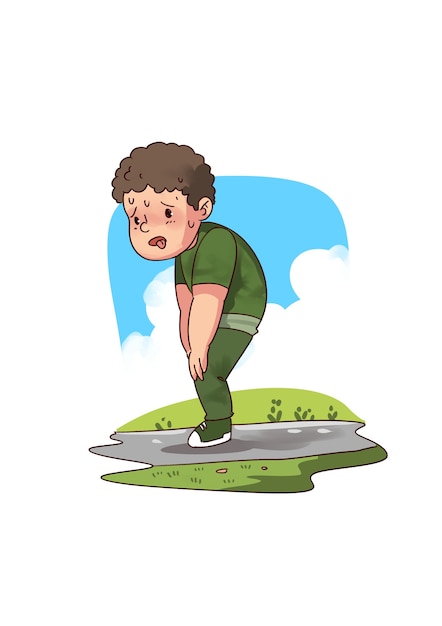 Ilustración de niño jadeando sudando