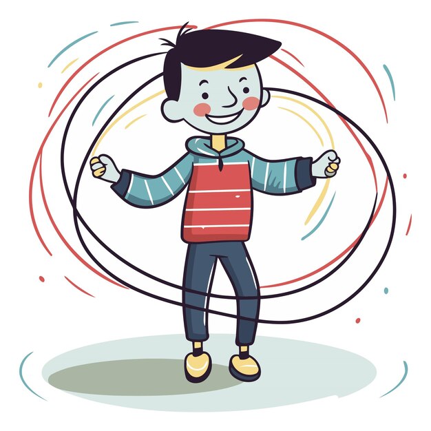 Vector ilustración de un niño jugando con un hula hoop