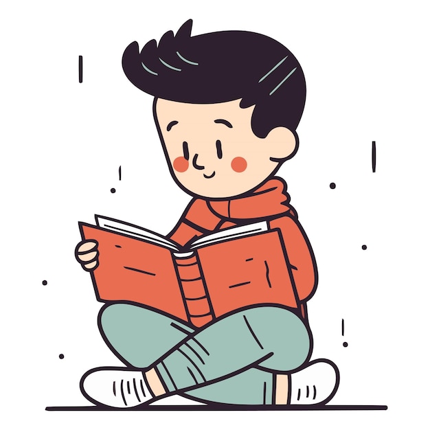 Vector ilustración de un niño leyendo un libro sobre un fondo blanco