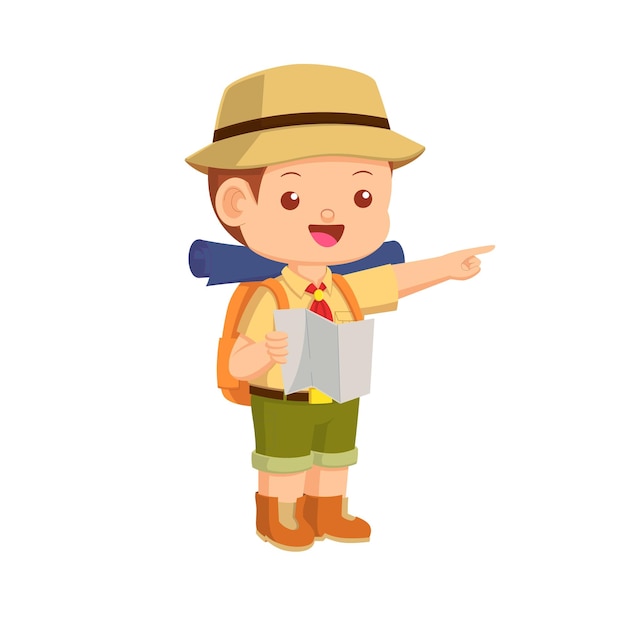Ilustración de un niño leyendo un mapa buscando un camino