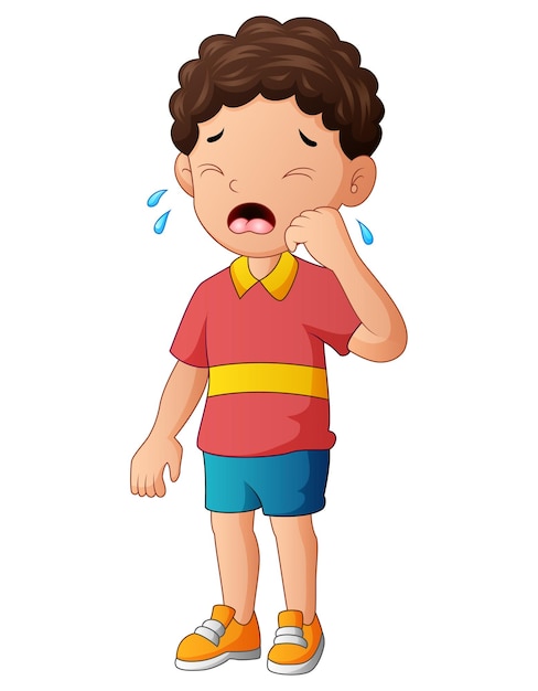 Ilustración de un niño llorando sobre un fondo blanco.