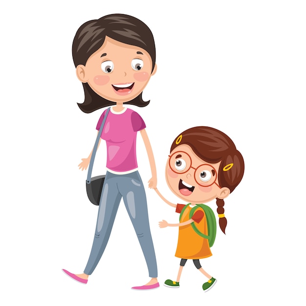 Vector ilustración del niño con la madre