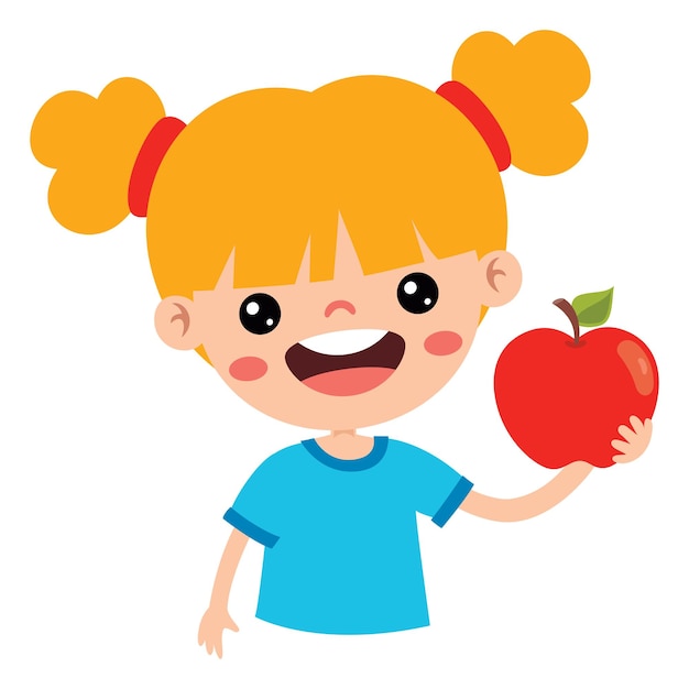 Vector ilustración del niño con la manzana