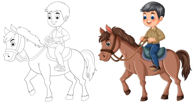 Ilustración de un niño montando un caballo
