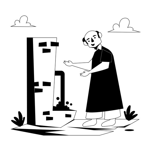 Ilustración de un niño musulmán haciendo la ablución