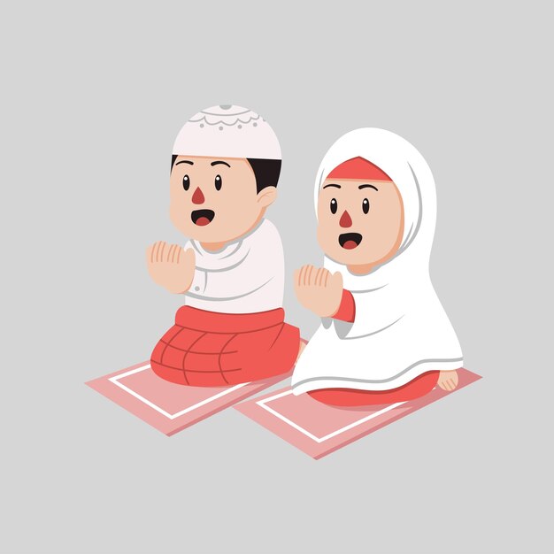 Ilustración de un niño musulmán orando el diseño plano de ramadán