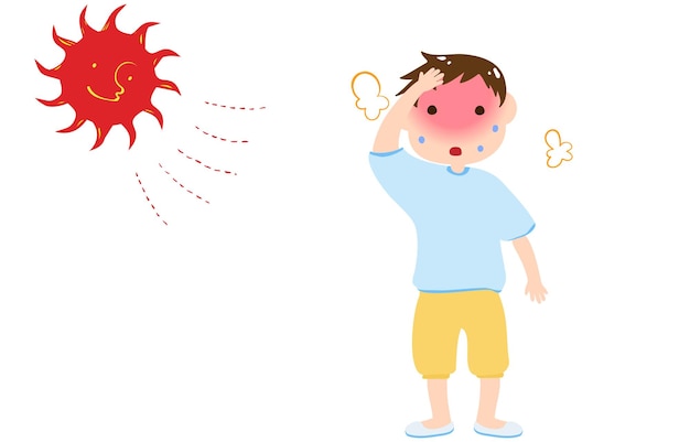 Vector ilustración de un niño que probablemente provoque un golpe de calor