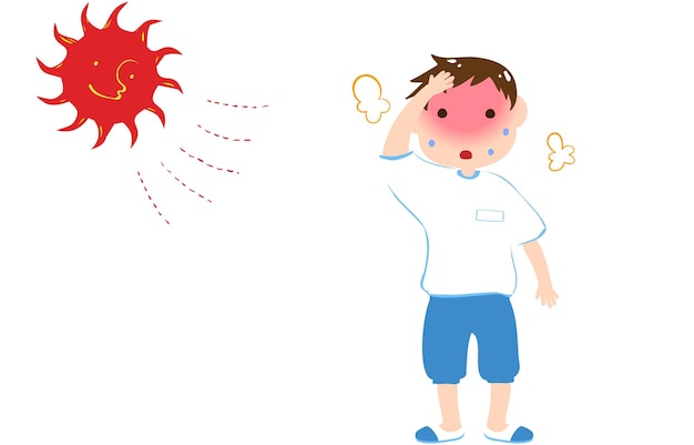 Vector ilustración de un niño que probablemente provoque un golpe de calor