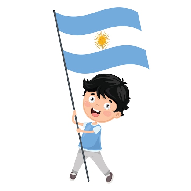 Ilustración del niño que sostiene la bandera de argentina