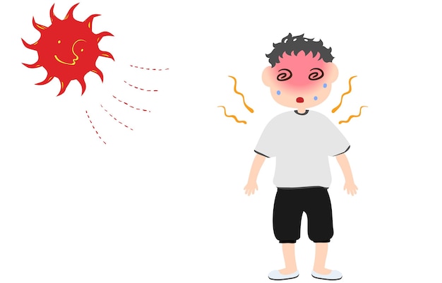 Ilustración de un niño que tiene mareos debido a un golpe de calor
