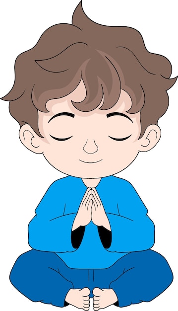 Vector ilustración de un niño religioso sentado en meditación y ayuno