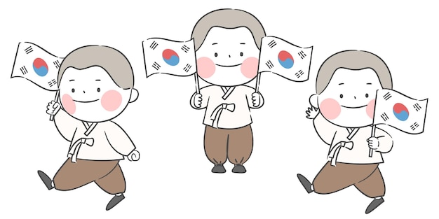 Una ilustración de un niño sosteniendo la bandera nacional coreana