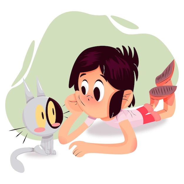 Ilustración de niño y su gatito