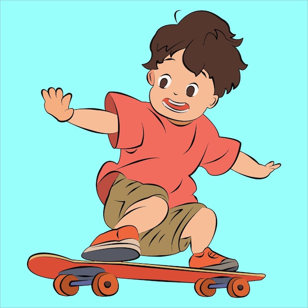 Ilustración del niño con la tabla de patinaje