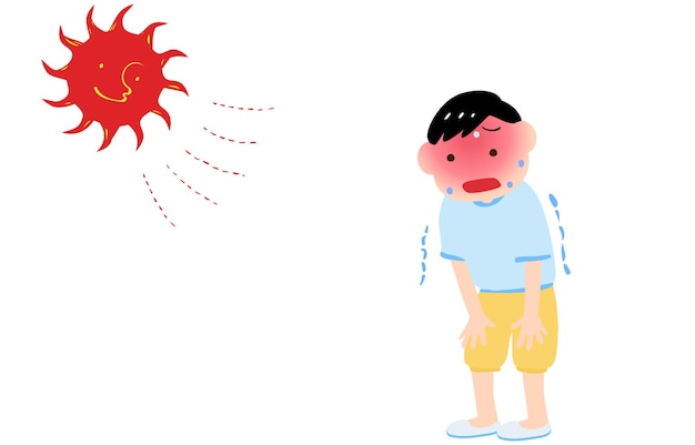 Vector ilustración de un niño temblando por un golpe de calor