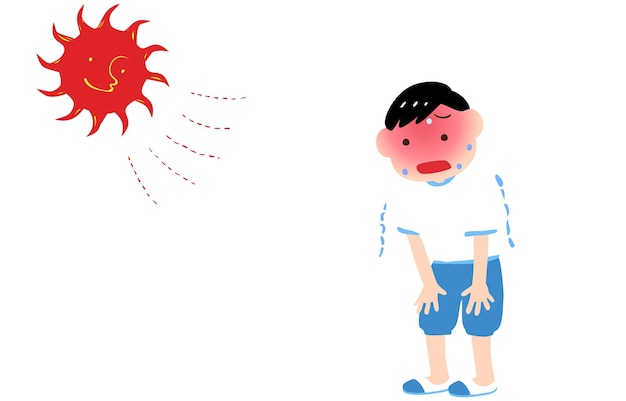 Vector ilustración de un niño temblando por un golpe de calor