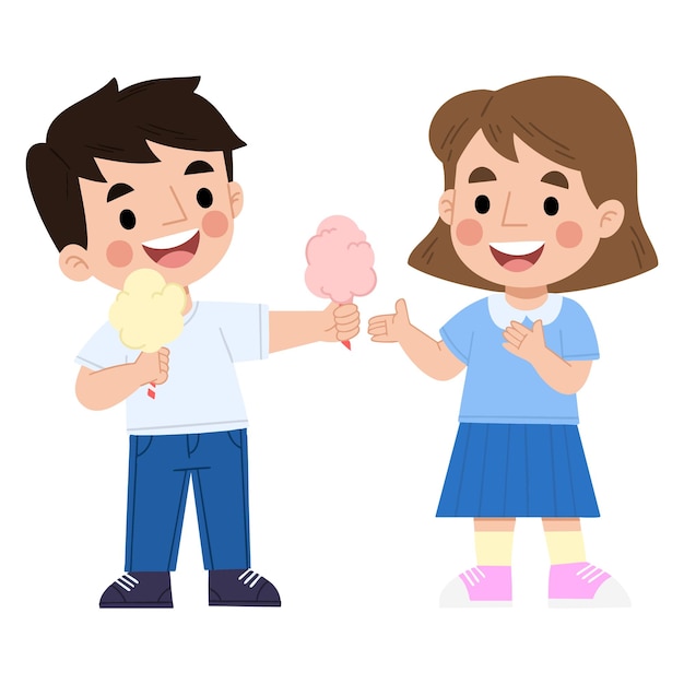 Ilustración de niños compartiendo bocadillos