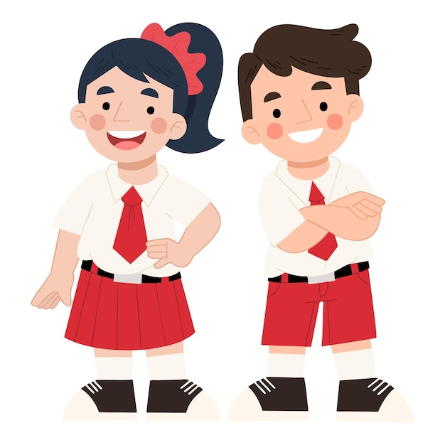 Ilustración de niños de escuela estudiando felices