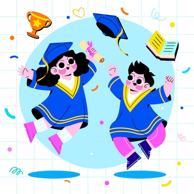 Ilustración de niños de graduación plana