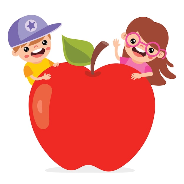 Vector ilustración de niños con manzanas