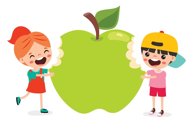 Vector ilustración de niños con manzanas