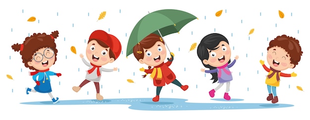 Ilustración de los niños de otoño