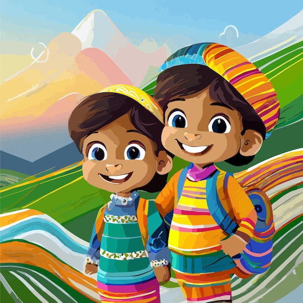 Vector ilustración de niños pequeños con caras sonrientes y felices