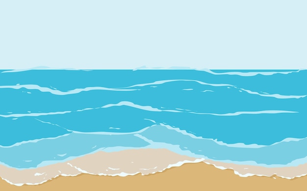Vector ilustración a nivel del ojo de la playa azul con pequeñas olas
