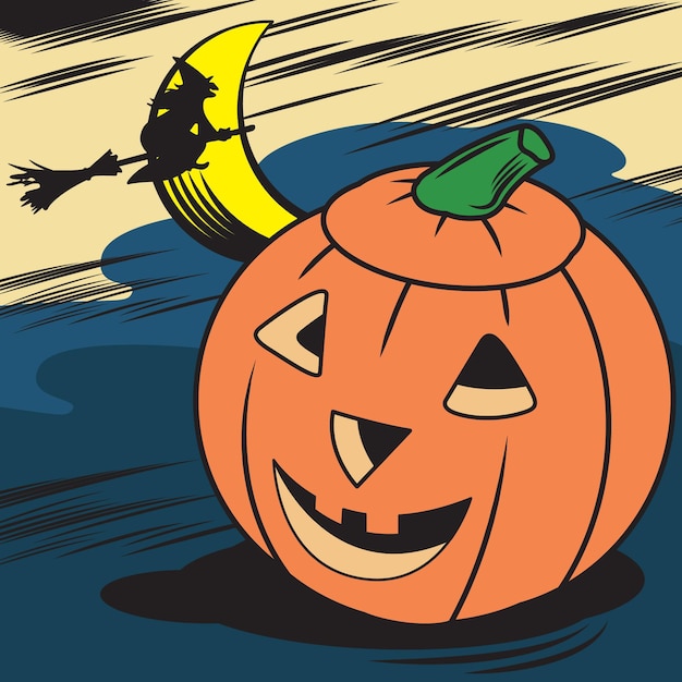 Vector ilustración de noche de bruja de calabaza de halloween